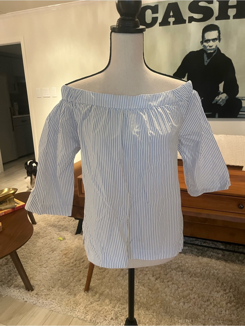 Madewell blue and white striped off the shoulder blouse Size XXS